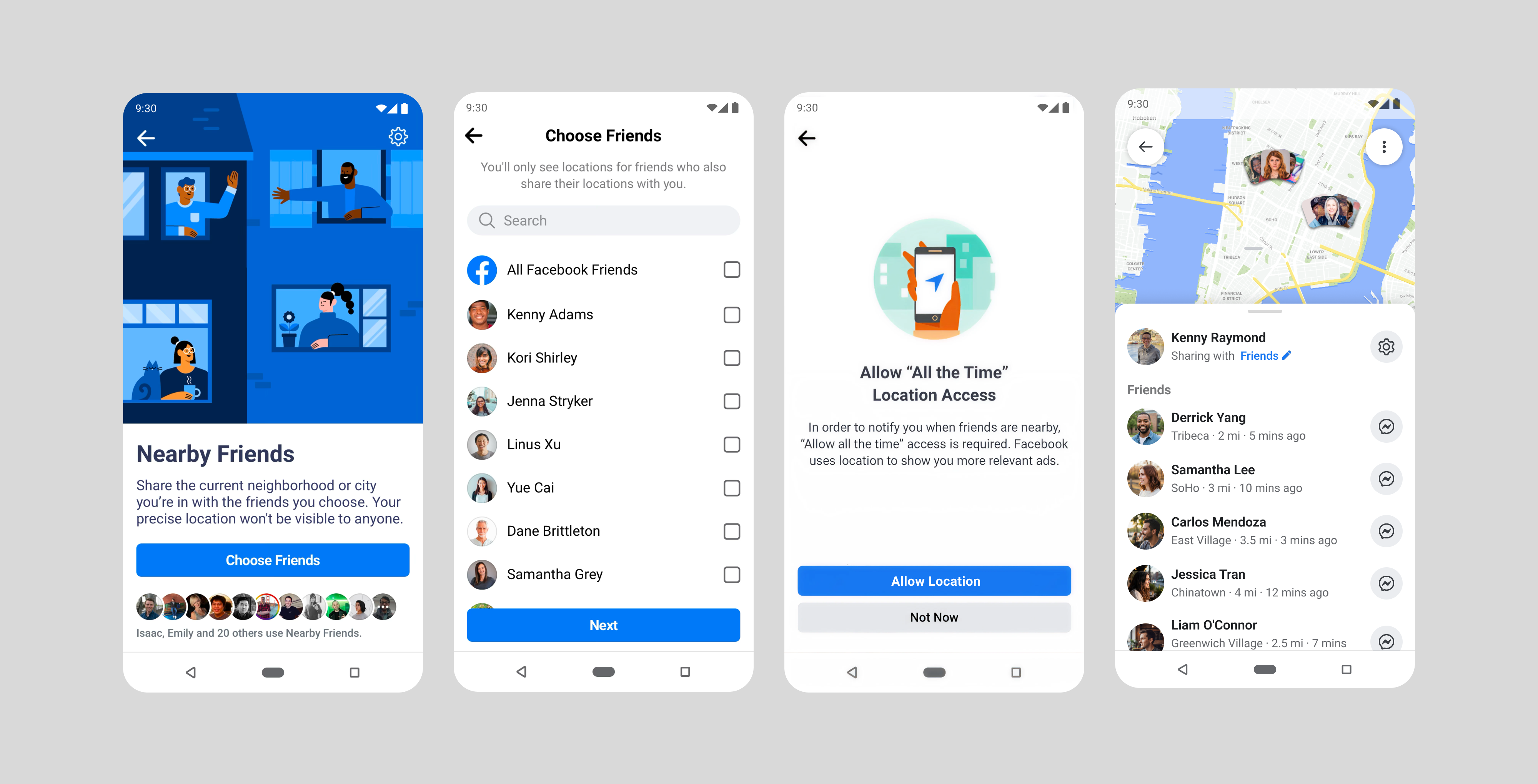 Nearby Friends redesigned onboarding screens